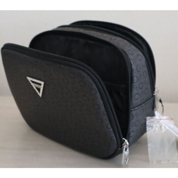 Guess T7200965 Women's Coal Allover Logo Junction Travel Cosmetic Makeup Bag - Picture 4 of 11